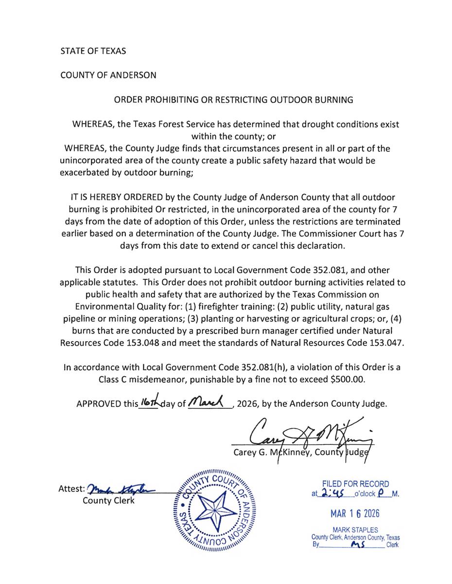 Official Statement of Burn Ban